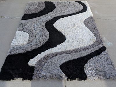 S.V.D. Shaggy Viscose Design Rug - Black White Gray, Modern Abstract Pattern, 60x80 in