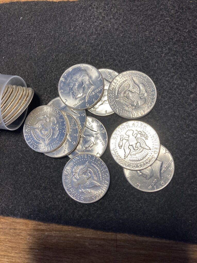 Roll of 1968 Brilliant Uncirculated 40% Silver Kennedy Half Dollars