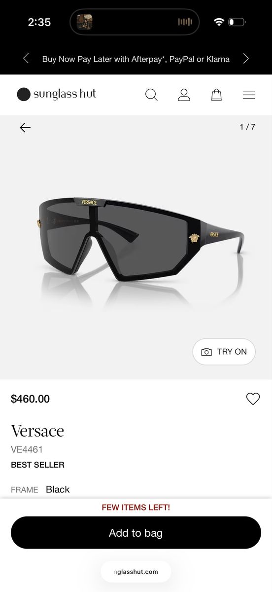 Versace VE4461 Shield Sunglasses in Black with Gold Medusa Accent, Original Case & Box