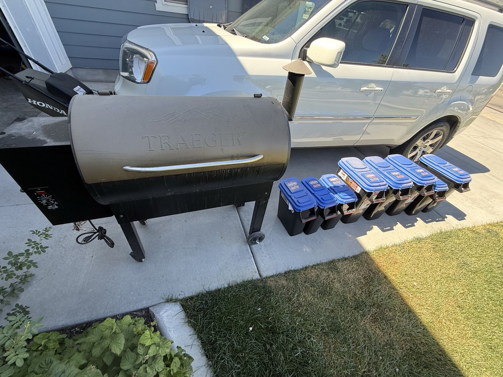 Traeger Pellet Grill and Kingsford Kaddy Charcoal Dispensers - Used Outdoor Cooking Set