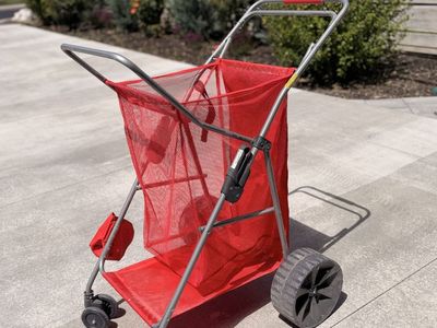 Wonder Wheeler Beach Cart with Large Wheels and Mesh Bag - Red, Folding Design