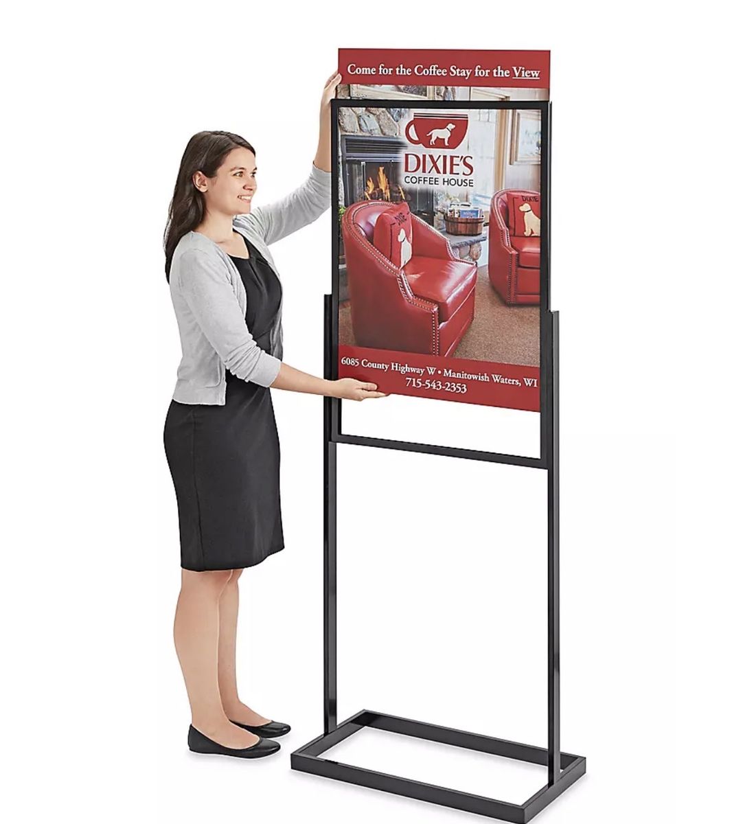Floor Standing Sign Holder - Single Tier, 24 x 36", Black ASSEMBLED