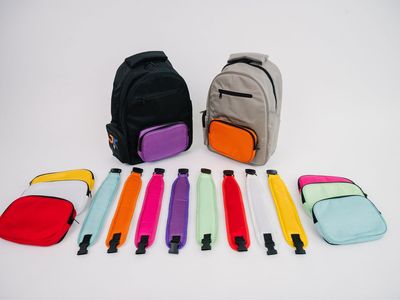 Back To School Customizable Backpack with 8 Colored Pockets & Straps - Black or Gray, New Condition