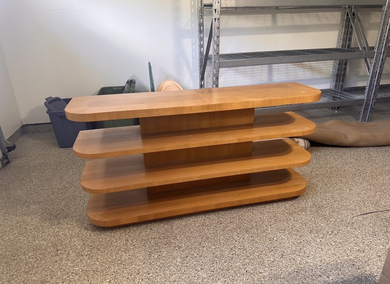 Mid-Century Modern Wood Tiered Shelf Display Table Entertainment Console (approx. 49" W x 15" D)