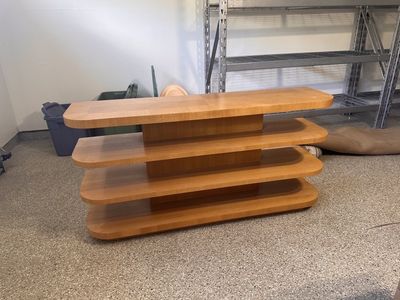 Mid-Century Modern Wood Tiered Shelf Display Table Entertainment Console (approx. 49" W x 15" D)
