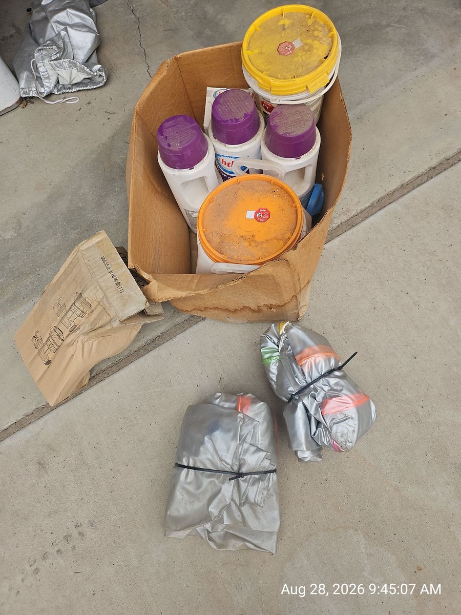 Misc leftover hth Pool Chemicals - Chlorinating Tablets and pH Plus and 2 floaties