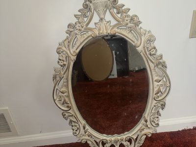 Vintage Ornate Oval Wall Mirror - White & Gold Baroque Style Decor