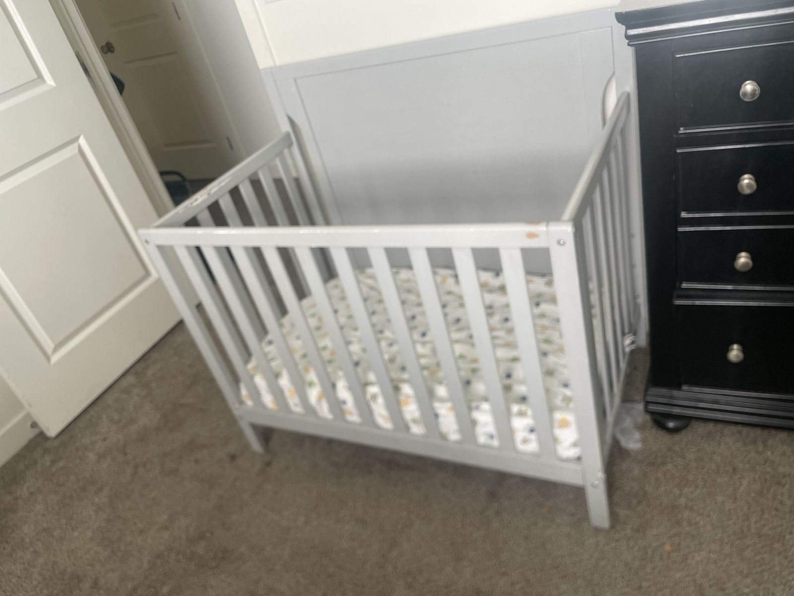 Used Grey Baby Mini Crib - Compact & Space-Saving