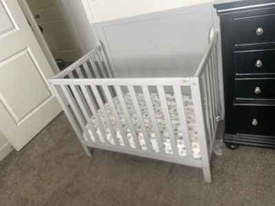Used Grey Baby Mini Crib - Compact & Space-Saving