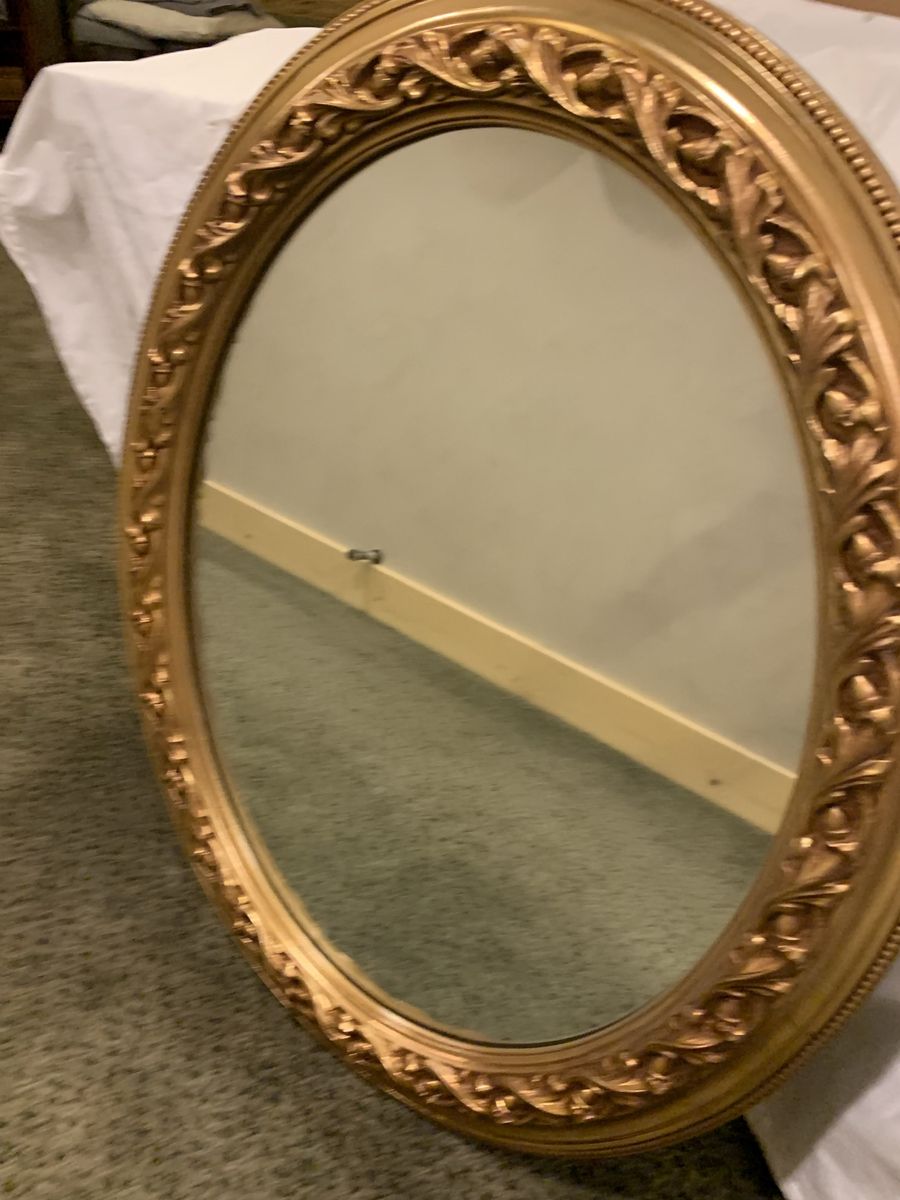 Mirror, oval, gold, ornate wall mirror 33 x 27
