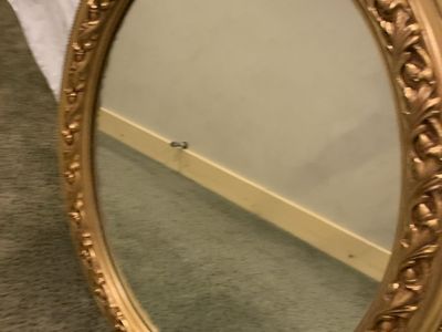 Mirror, oval, gold, ornate wall mirror 33 x 27