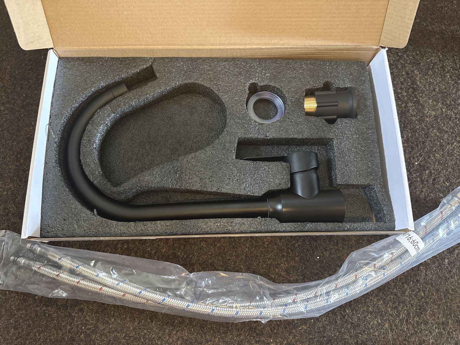 Black Kitchen Faucet and Hot/Cold Hoses, New in Box
