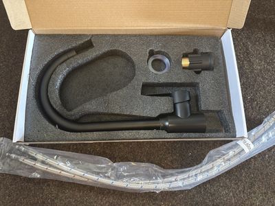 Black Kitchen Faucet and Hot/Cold Hoses, New in Box