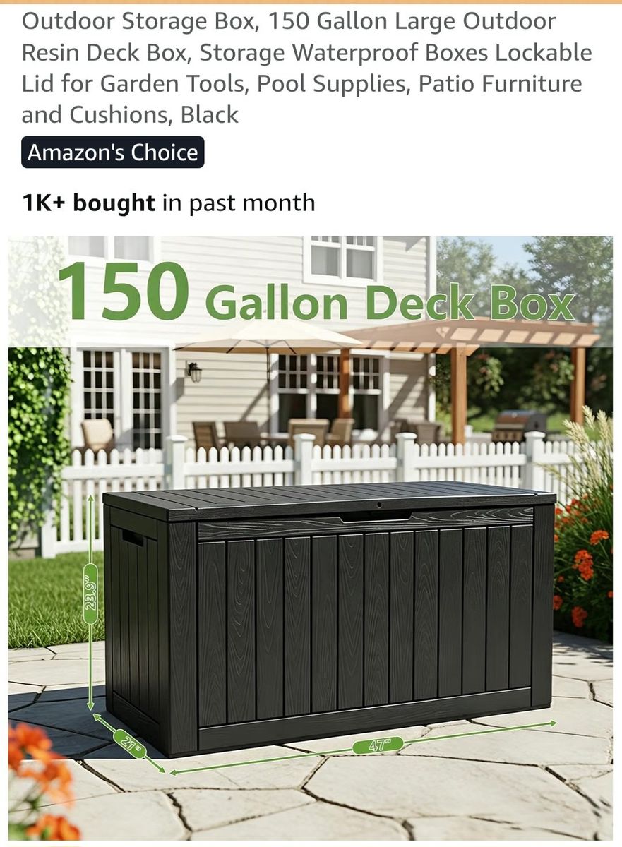 NEW- 150 Gallon Large Outdoor Deck Box -