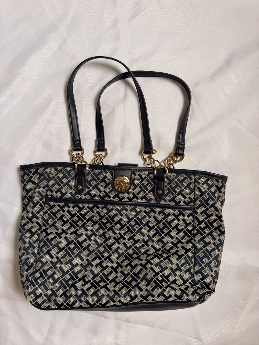 Tommy Hilfiger Navy Blue Monogram Canvas Tote Bag