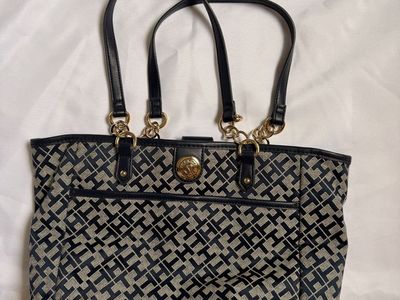 Tommy Hilfiger Navy Blue Monogram Canvas Tote Bag