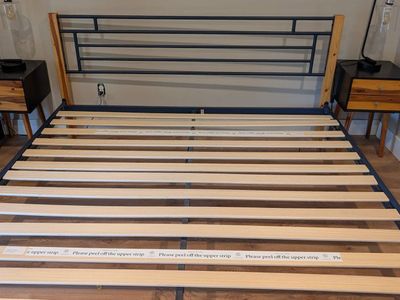 Modern Wood & Metal Queen Bed Frame with Slats - No Box Spring Needed