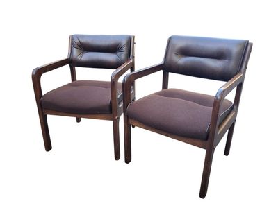 Pair of Mid-century Modern Style Armchairs | MCM | Wood Frame | Vintage | Walnut Tone