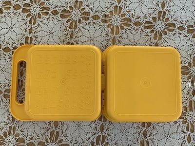 Vintage Tupperware Alphabet Lunch Box Yellow Picnic Container with Handle Letters Numbers