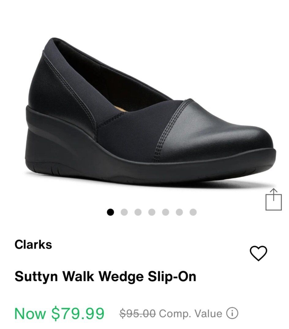 Clarks Suttyn Walk Wedge Slip-On Black size 8
