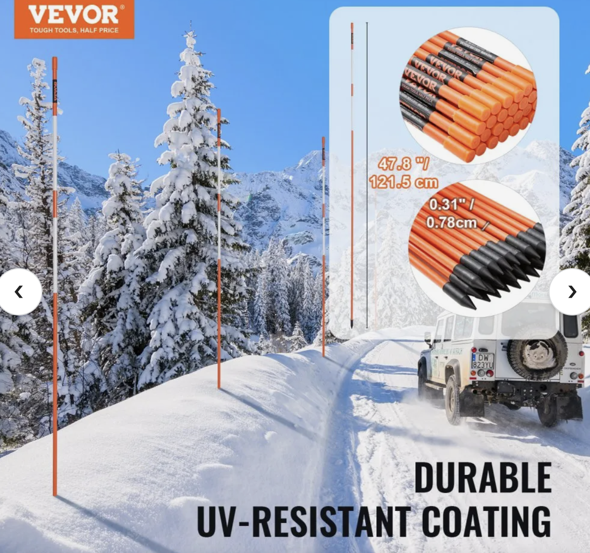 Driveway Markers - Reflective Snow Sticks - 4 ft - 10 Pack