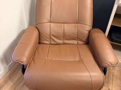Modern Brown Faux Leather Swivel Recliner Chair with Wood Base