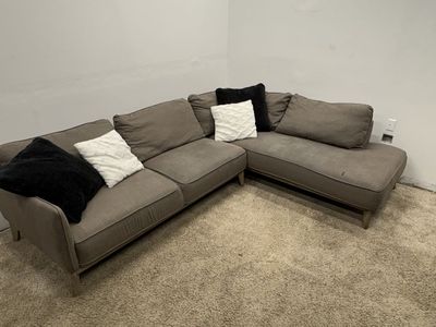 Large Grey Fabric Sectional With chaise