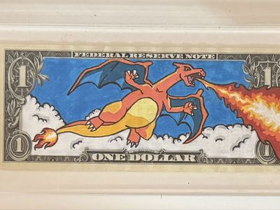 Charizard Custom Painted on Real One Dollar Bill