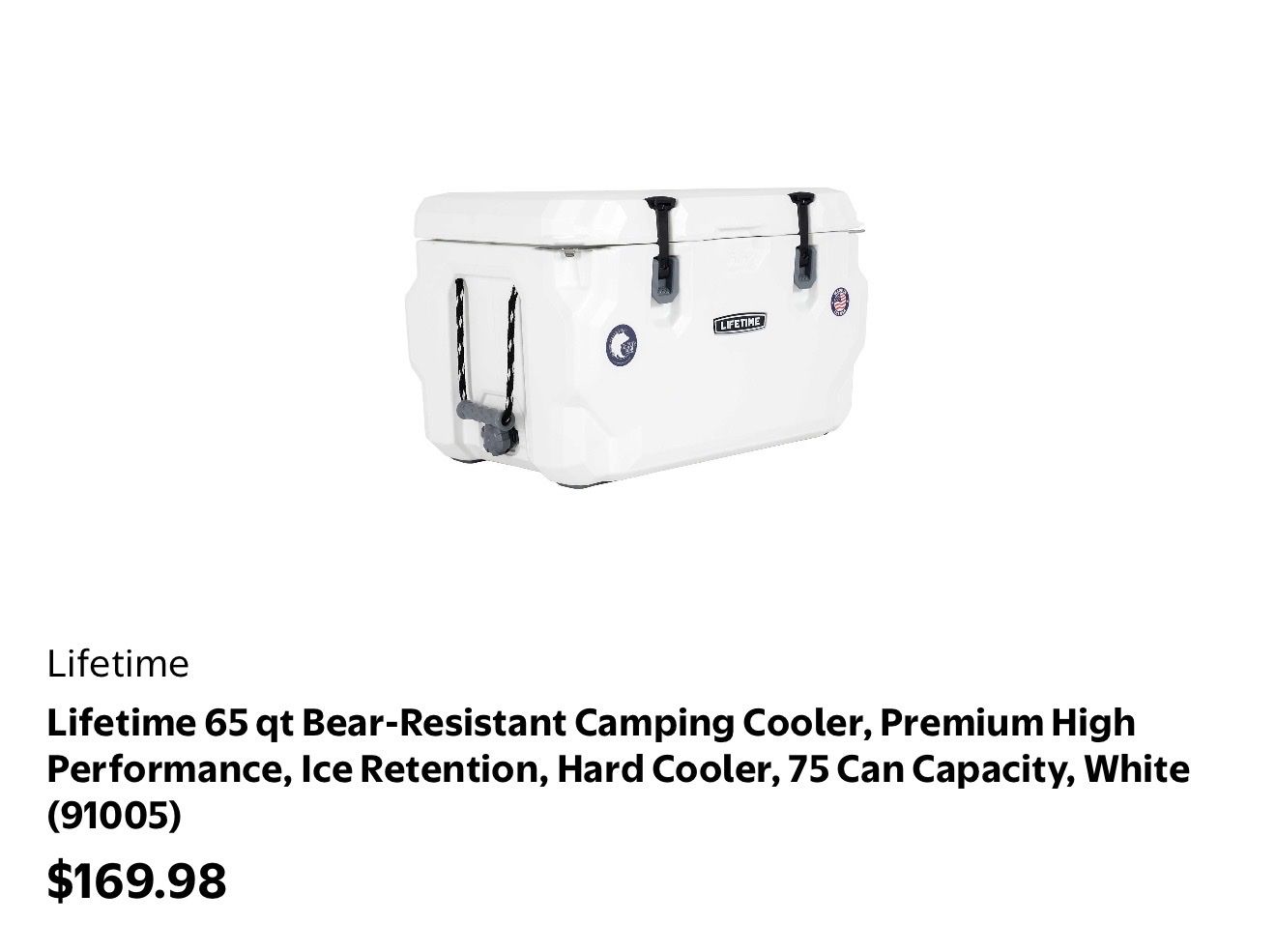 Lifetime 65 quart bear resistant camping cooler
