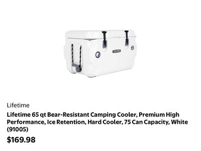 Lifetime 65 quart bear resistant camping cooler