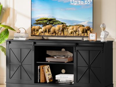 TV Stand for 55 60 65 Inch TV, Farmhouse Entertainment Center with Storage & Sliding Barn Doors, Easy Assembly