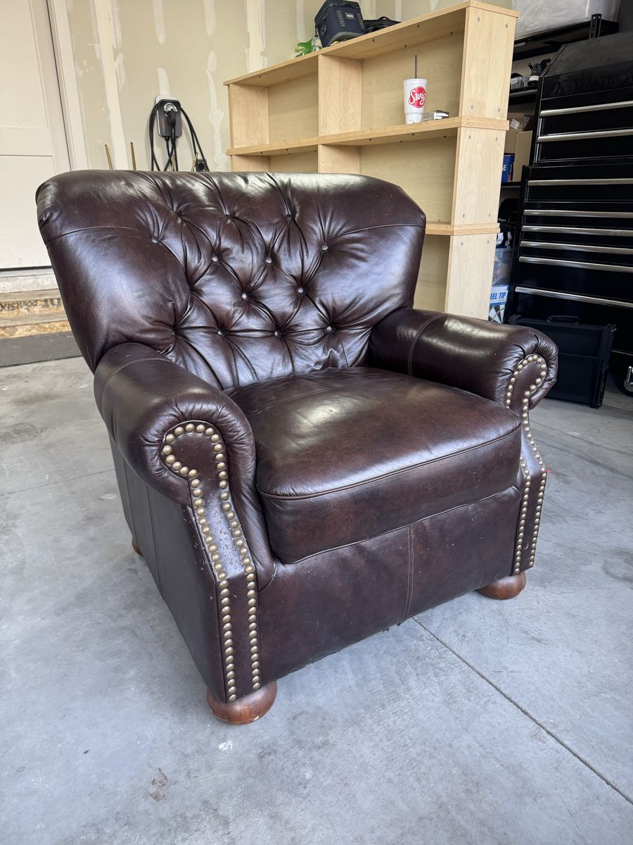 Dark brown leather lounge chair