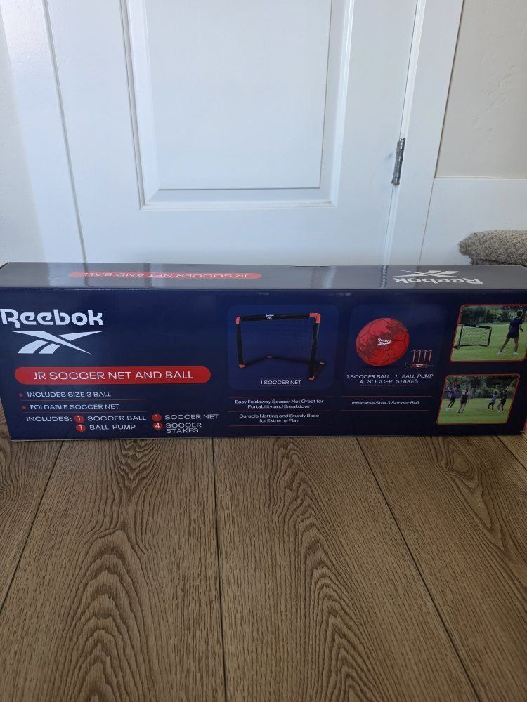 Reebok Junior Soccer Net and Ball Set - Foldable Goal, Size 3 Ball, Pump & Stakes Included