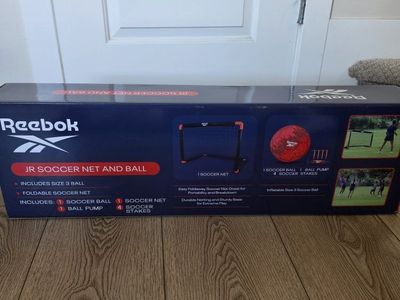 Reebok Junior Soccer Net and Ball Set - Foldable Goal, Size 3 Ball, Pump & Stakes Included