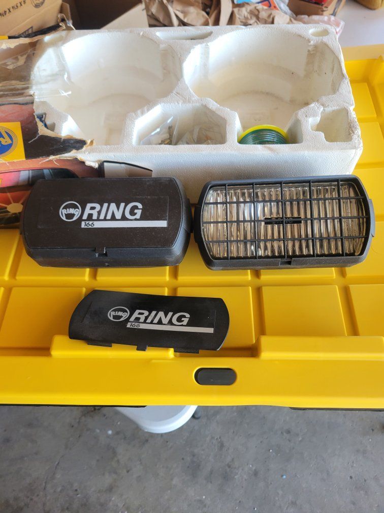 RING 166 Car Fog Driving Lights with Covers, Vintage Automotive Lamps