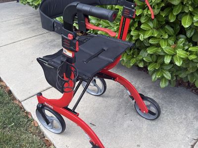 Drive Medical Nitro Rollator Walker - Red, All-Terrain Wheels, Folding, Seat, Backrest, Bag