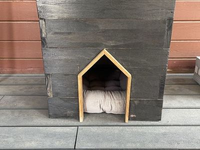 Handmade Wooden Pet House - Small Dog/Cat Shelter with Removable Cushion, Charcoal Finish
