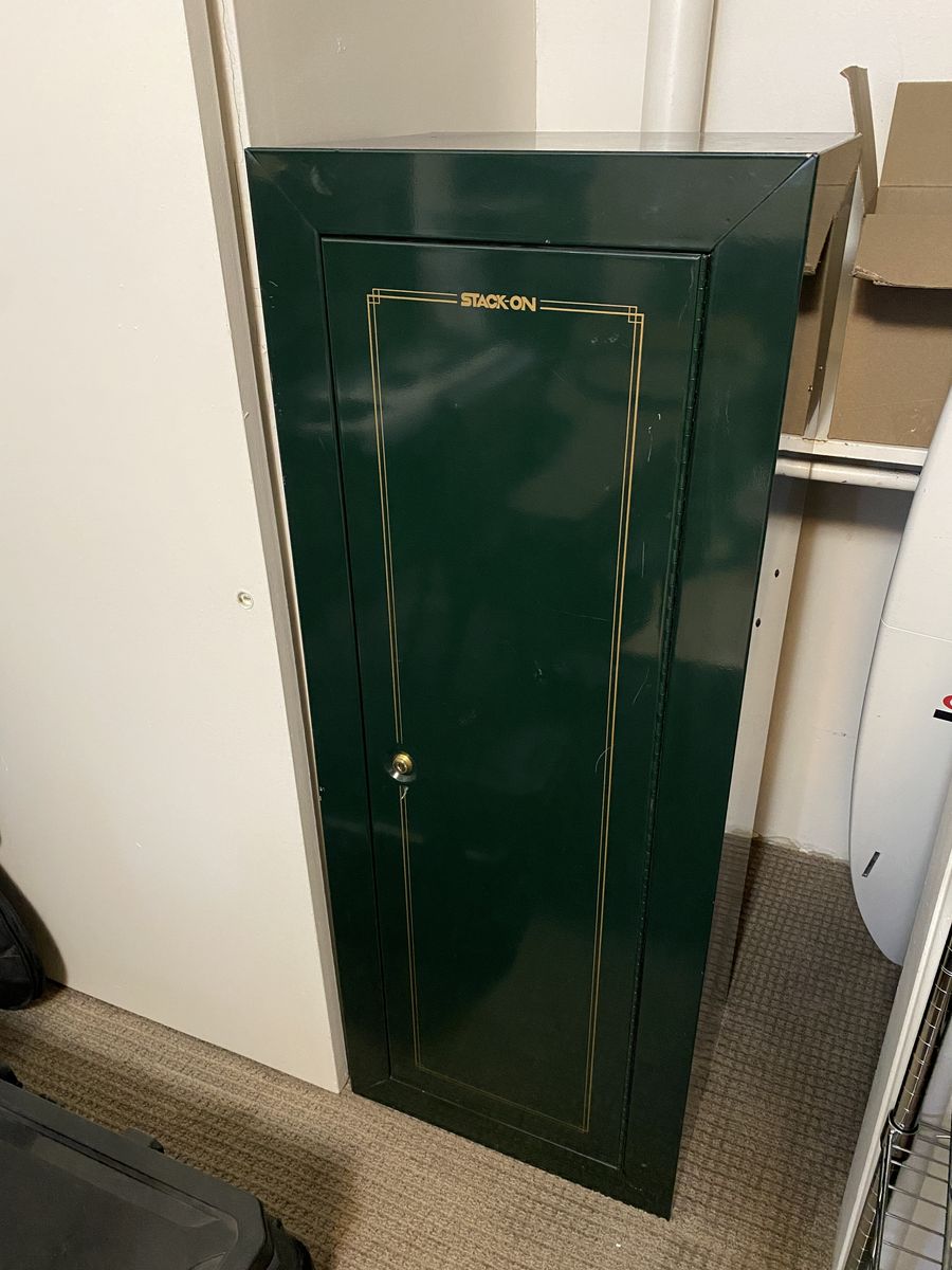 Stack on rifle safe.