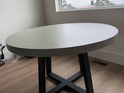 West Elm Malfa Outdoor Round Dining Table 48" - Light Gray Concrete Top, Black Base