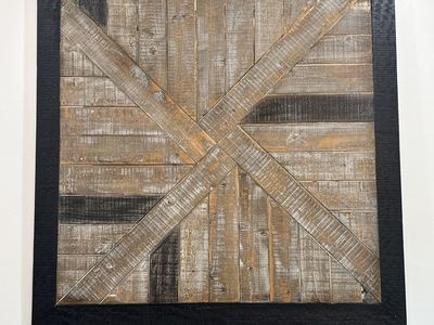 Rustic Wooden Geometric Mosaic Wall Art Piece with Black Frame