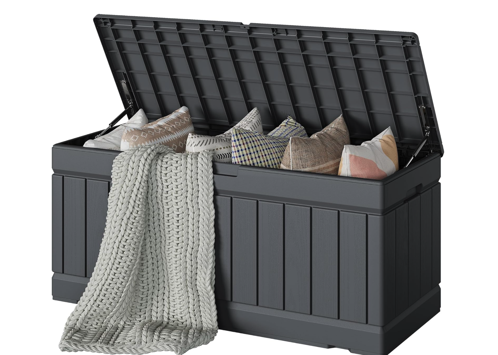 New in box,78 Gallon Deck Box, Waterproof Resin Outdoor Storage Box | Outdoor Storage Bench Lockable