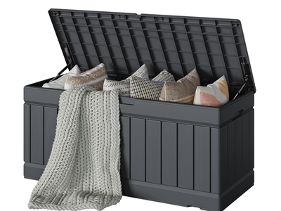 New in box,78 Gallon Deck Box, Waterproof Resin Outdoor Storage Box | Outdoor Storage Bench Lockable