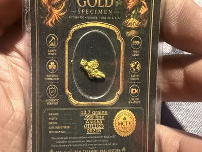 MCTV Natural Gold Specimen - 13.7 Grains, 999+ Pure, Authentic, Certified Collectible Nugget…… I have 6 different sizes.