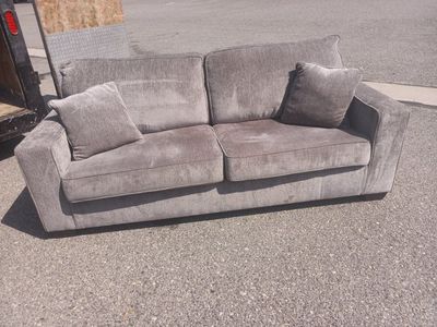 Cozy Gray Fabric 2-Seat Sofa Couch with Throw Pillows - Used Good Condition