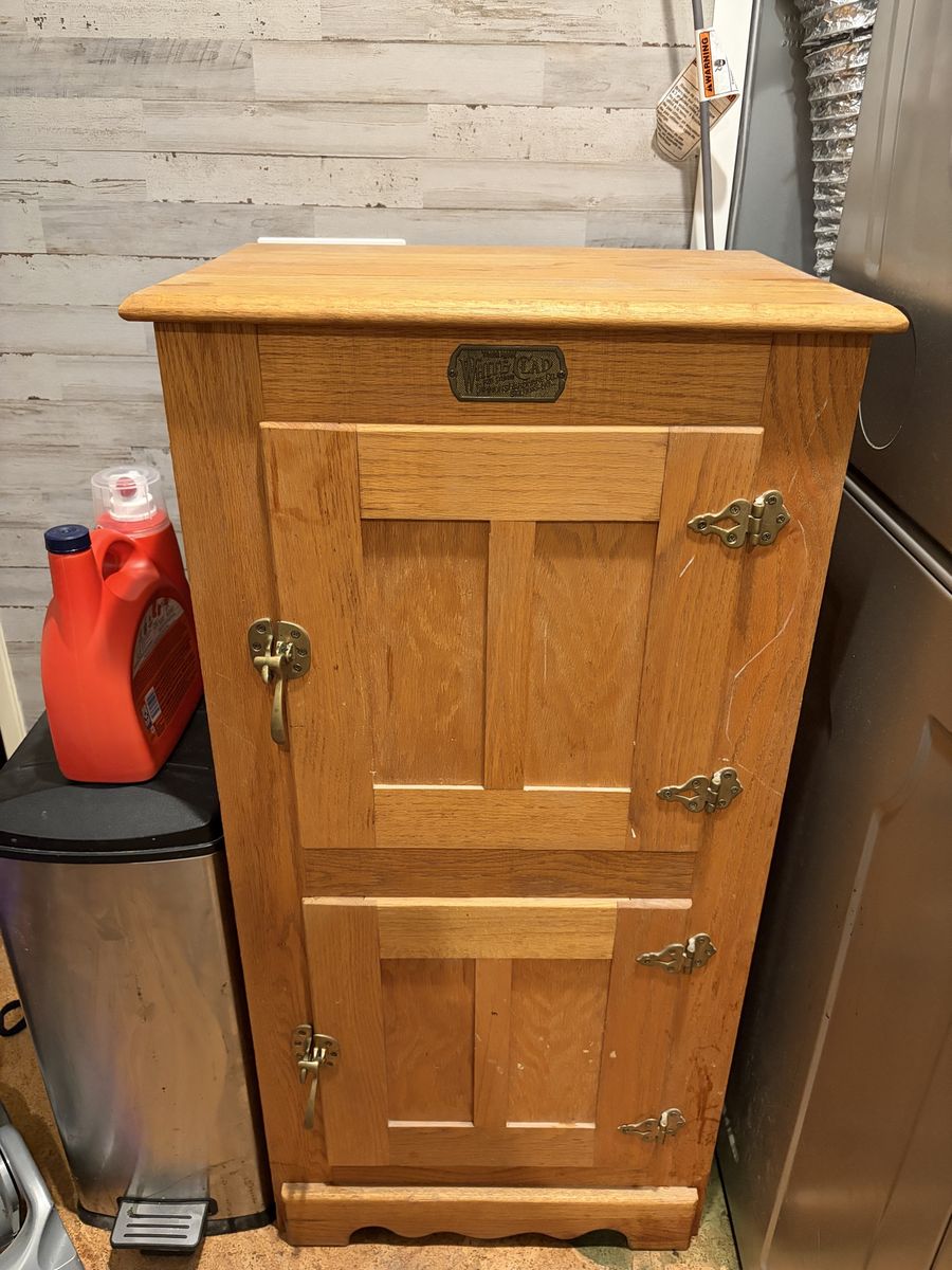 Vintage White Clad Simmons Hardware Co. Oak Ice Box Cabinet