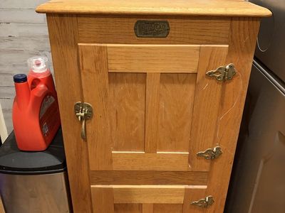 Vintage White Clad Simmons Hardware Co. Oak Ice Box Cabinet