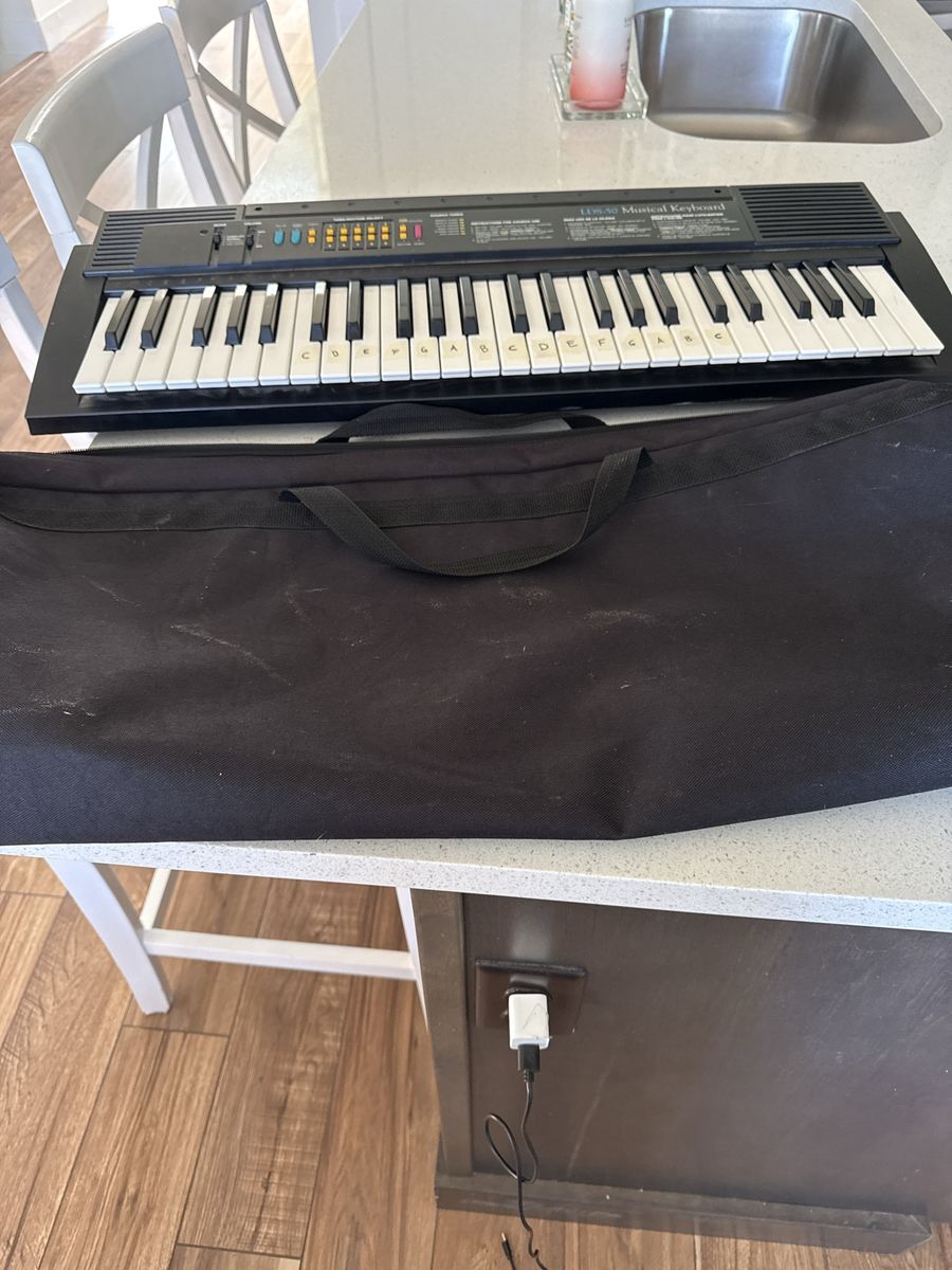 Vintage LDS-50 Electronic Musical Keyboard with Soft Carrying Case, charger and music stand.