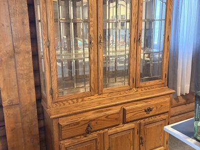 Solid Oak Wood China Cabinet Hutch with Glass Doors