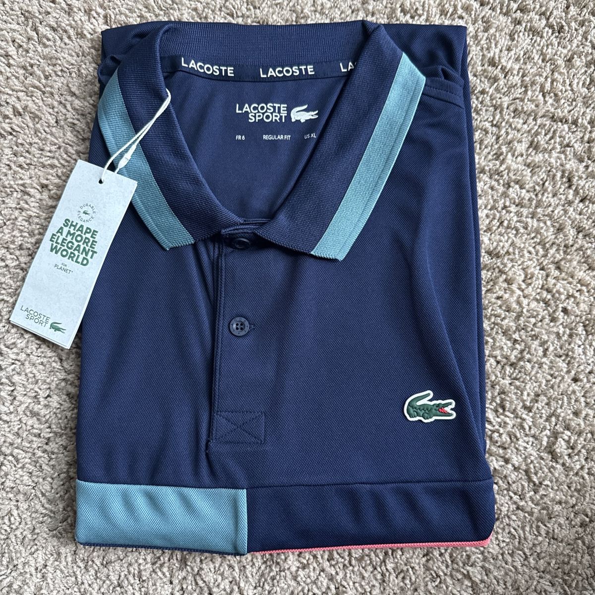 Lacoste Sport Men's Blue Polo Shirt US XL Regular Fit ATP Nitt branding