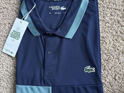Lacoste Sport Men's Blue Polo Shirt US XL Regular Fit ATP Nitt branding